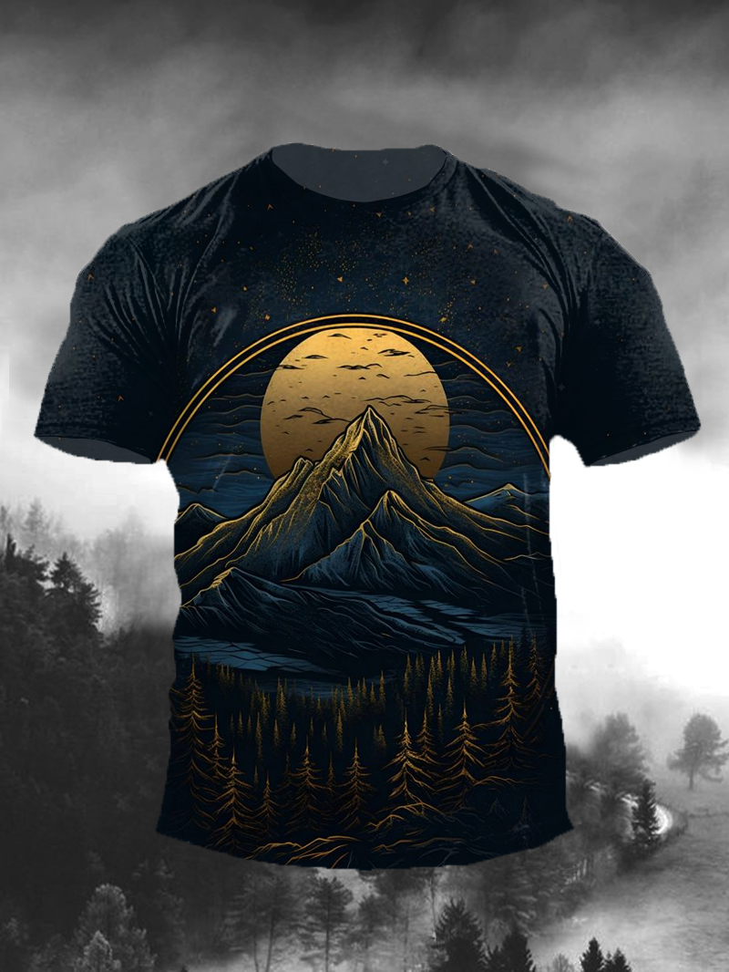 Mountains In The Moonlight Print Short Sleeve Men's T-Shirt