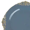 10 Pack | 10" Round Plastic Dinner Plates in Vintage Dusty Blue, Gold Leaf Embossed Baroque Disposable Plates