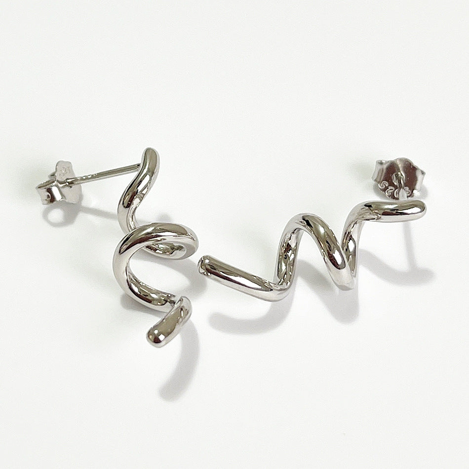 925 Sterling Silver Droplet Silver Pearl Inlay Stud Earrings