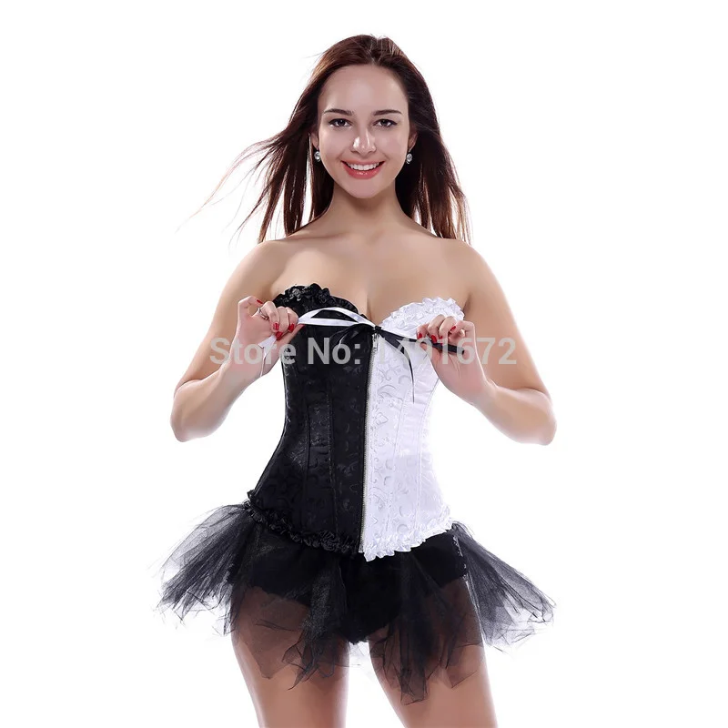 Billionm Sapubonva corsets and bustiers tops sexy women green white black white brocade corset zip vintage style corselet overbust ladies