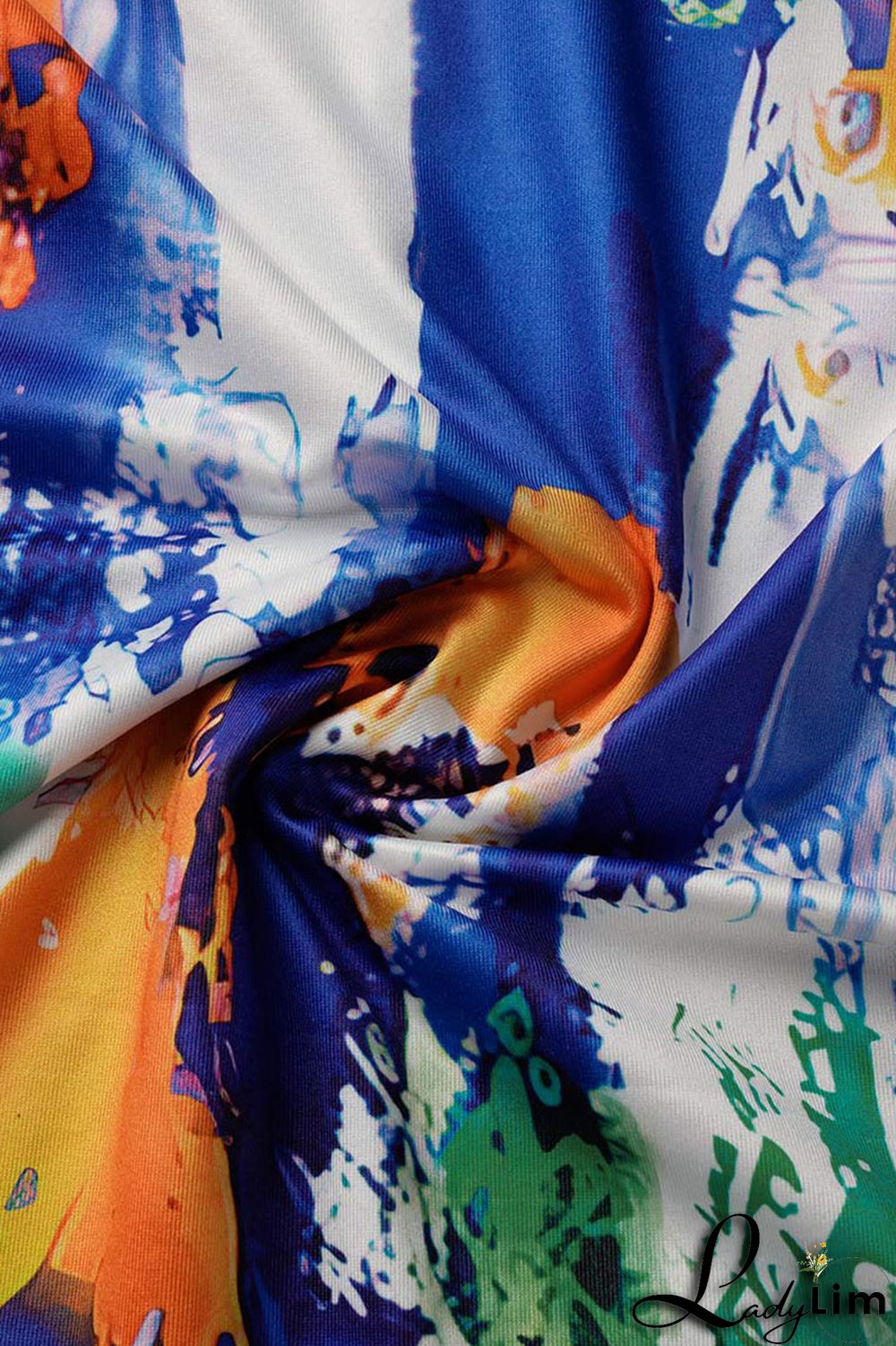 Blue Orange Sexy Print Graffiti Split Joint V Neck One Step Skirt Plus Size Dresses