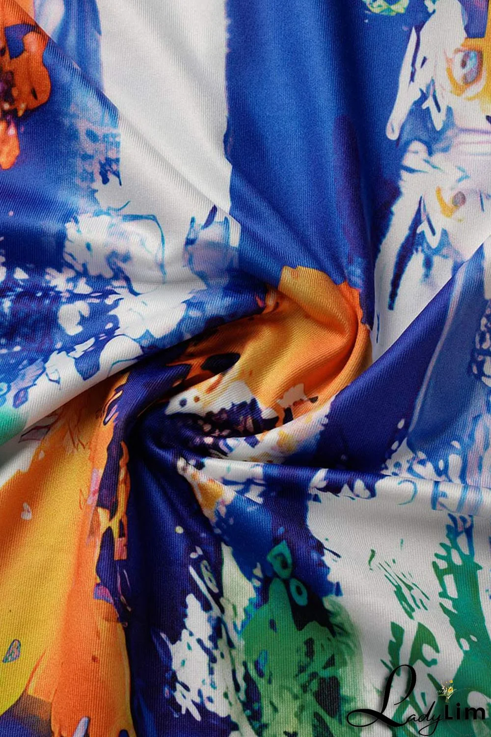 Blue Orange Sexy Print Graffiti Split Joint V Neck One Step Skirt Plus Size Dresses