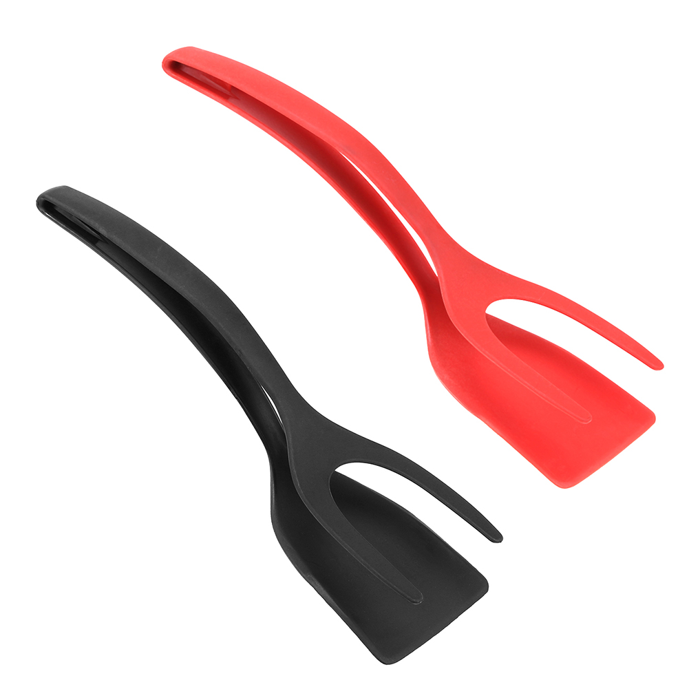 

2 in 1 Non Stick Grip Food Flip Fried Egg Tong Toast Bread Pancake Spatula, Red, 501 Original