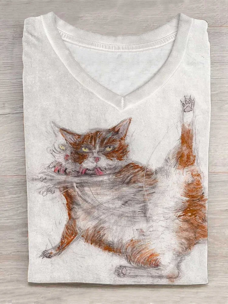 Funny Cat Animal Art Print Casual T-shirt