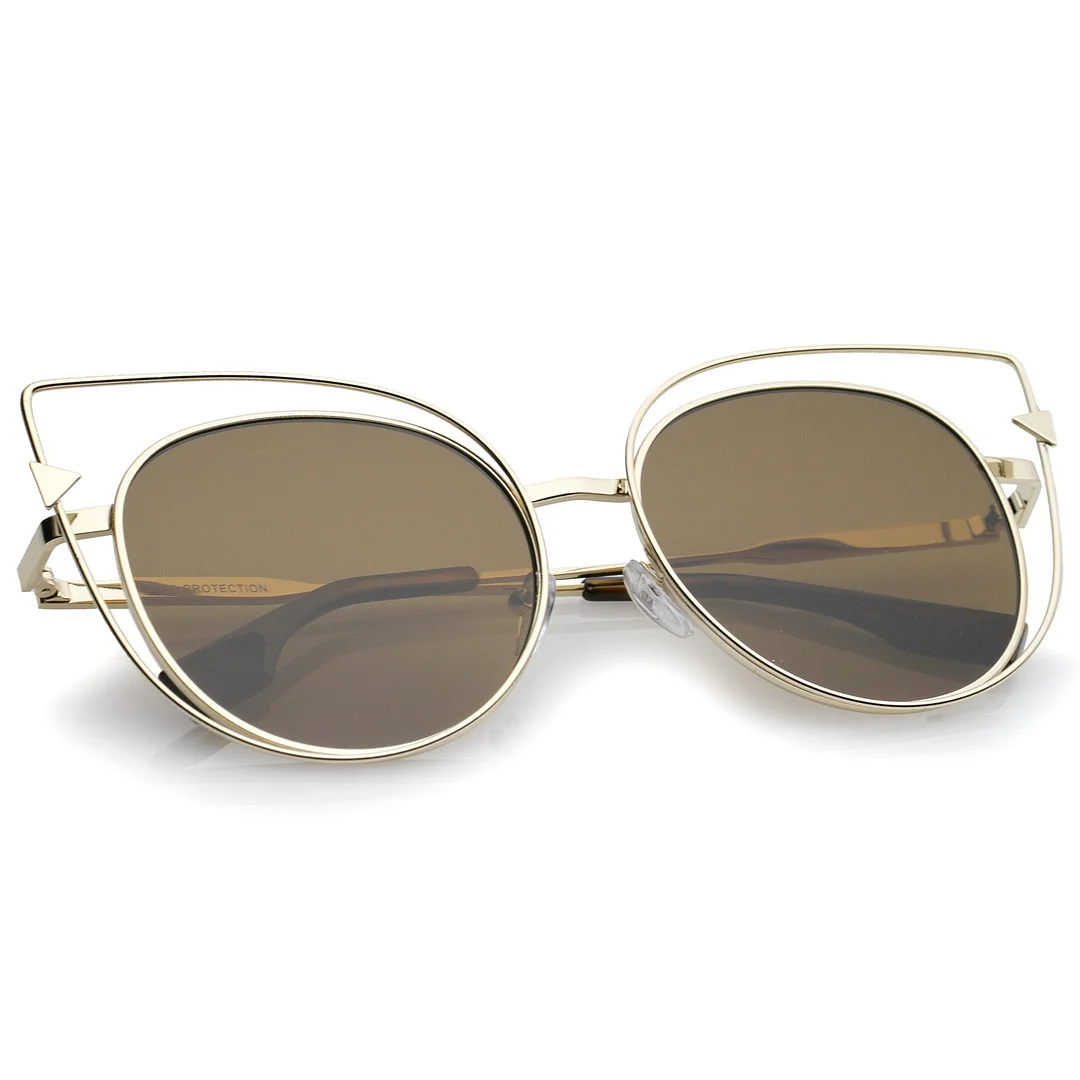 Oversize Metal Cutout Frame Arrow Accent Flat Lens Cat Eye glasses 57mm