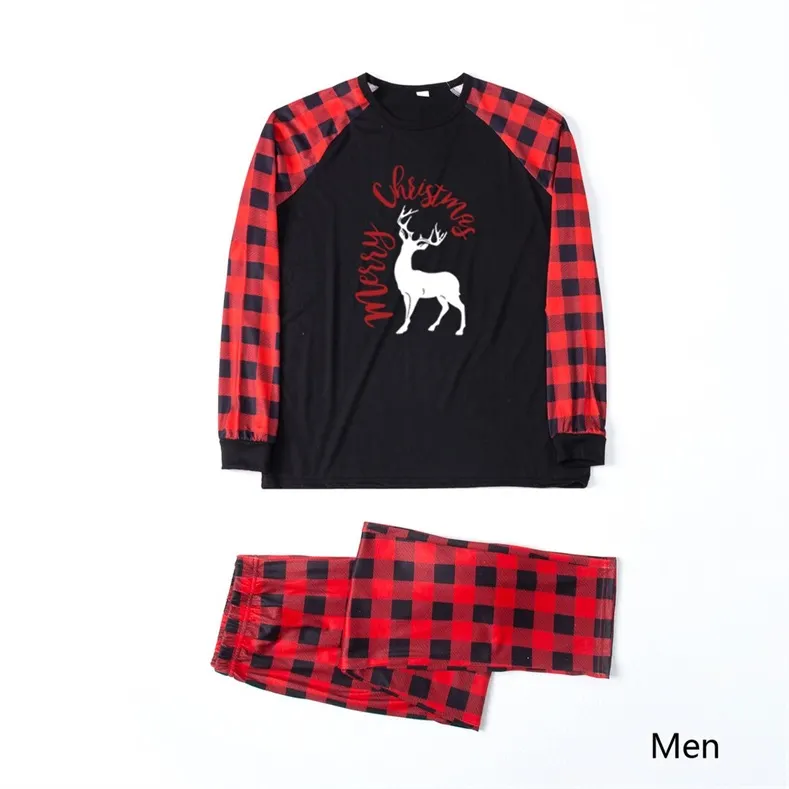 Reindeer Alphabet Check Print Christmas Family Matching Pajamas (with Pet Dog Clothes)