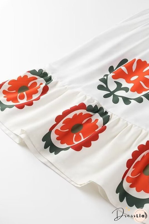 Positioning Plant Leaf Print Long Dress