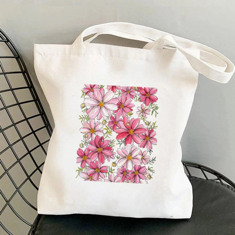 Women’s Medium Canvas Flower Basic Classic Style Square Open Canvas Bag