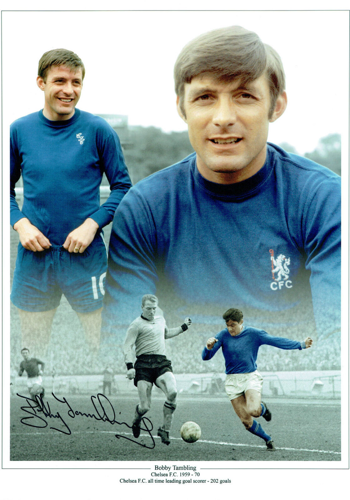 Bobby TAMBLING Signed Autograph 16x12 Chelsea Montage Photo Poster painting 2 AFTAL COA