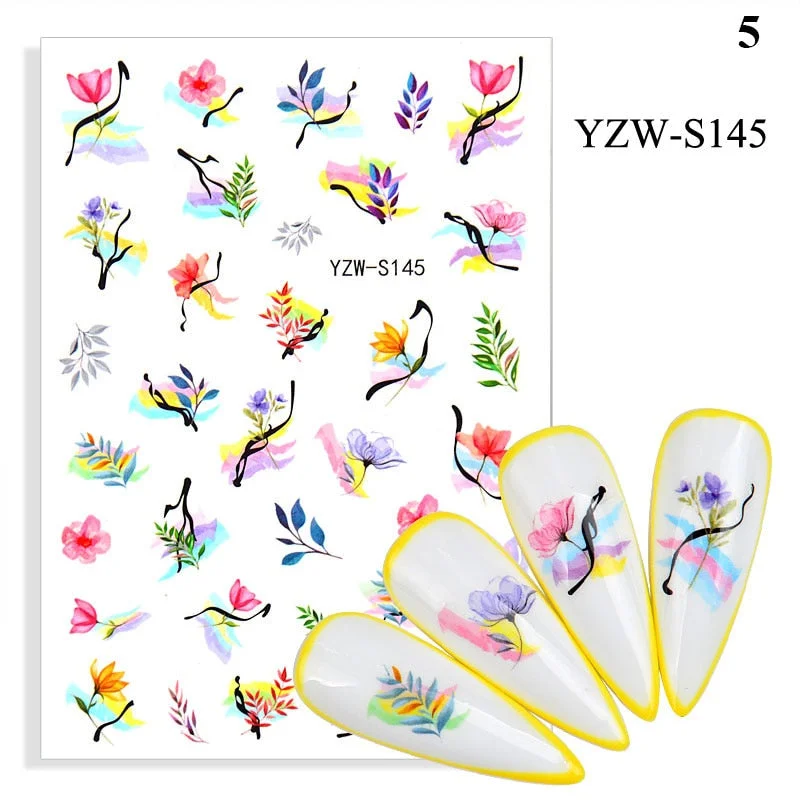 1 Sheet Human Face Nail Stickers And Decals 2021 Nail Art Decorations Set Geometric Pattern Dried Flowers Sliders For Nails Art-Nail Inspo