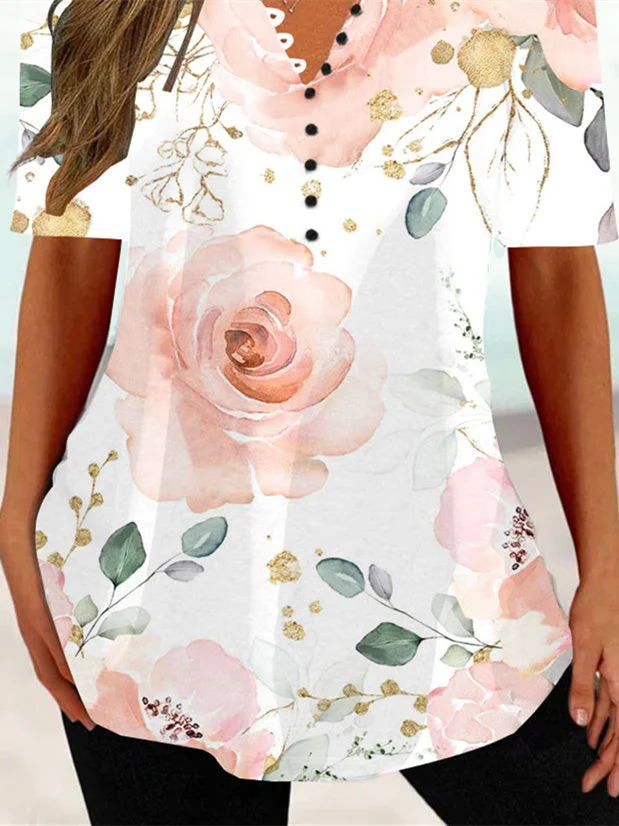 Women Half Sleeve V-neck Solid Color Dress