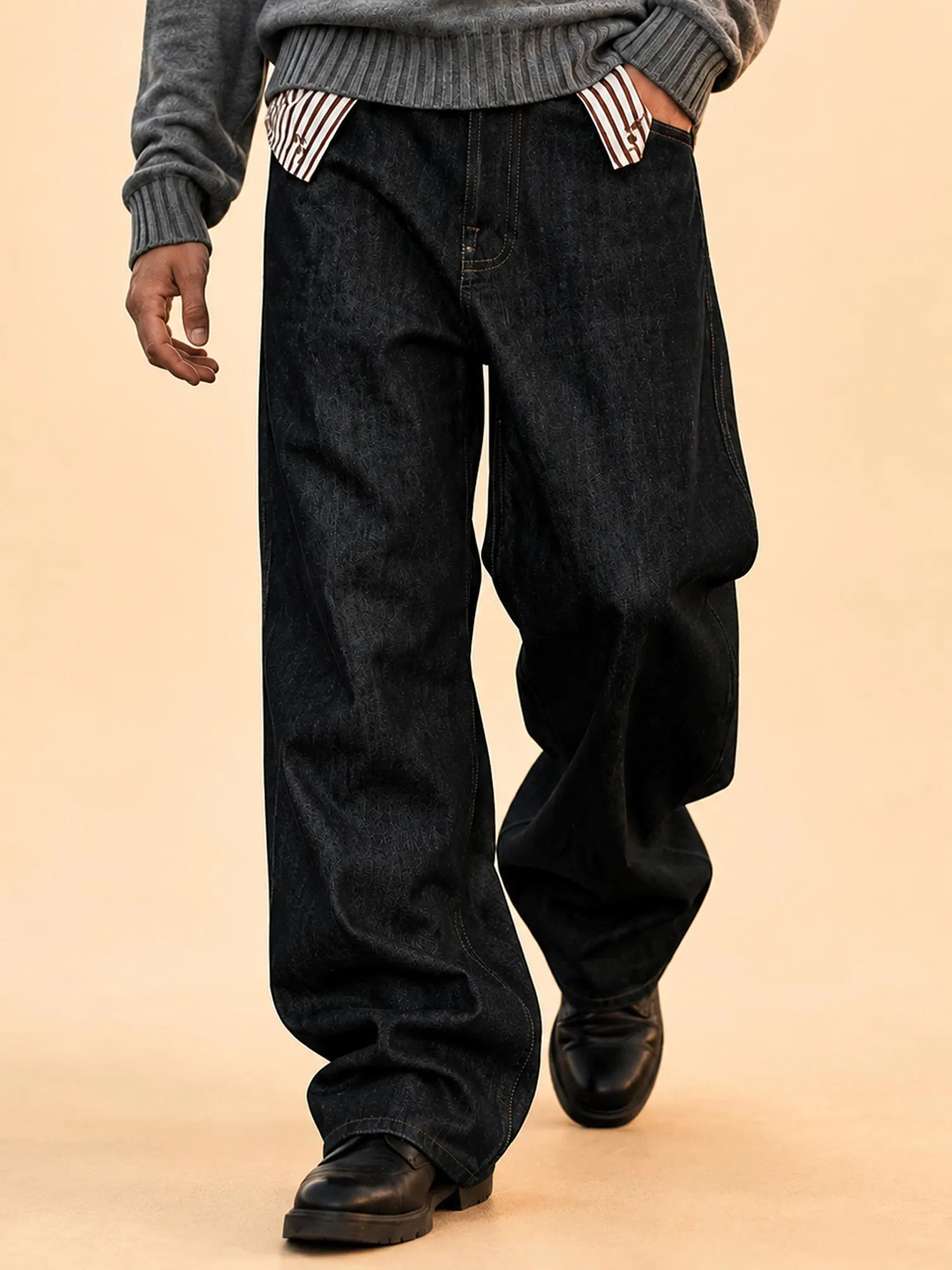 Best for Country Music Festivals &mdash; Dark Indigo Relaxed Fit Premium Cotton Denim Wide-Leg Men Jeans