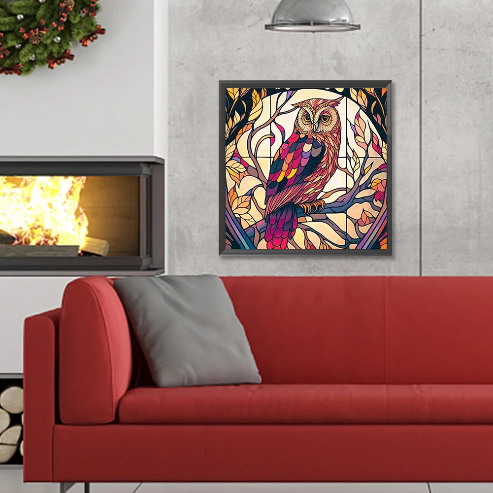Diamond Painting - Full Round Drill - Stained Glass Owl(Canvas|30*30cm)