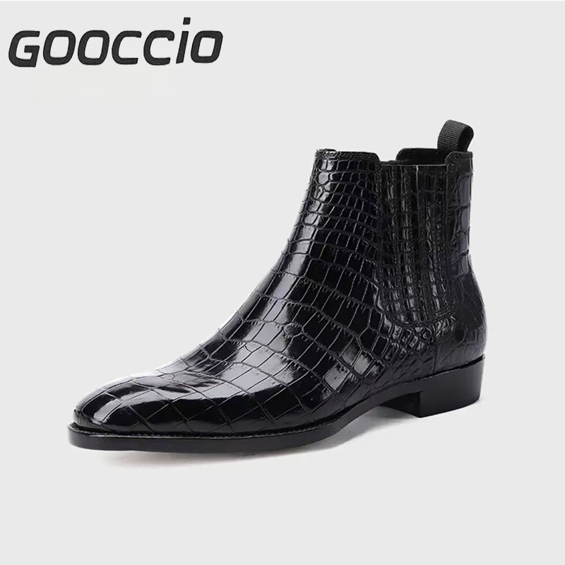 MY234  Crocodile Leather Dress Boots/Chelsea Boots For Men GOOCCIO   