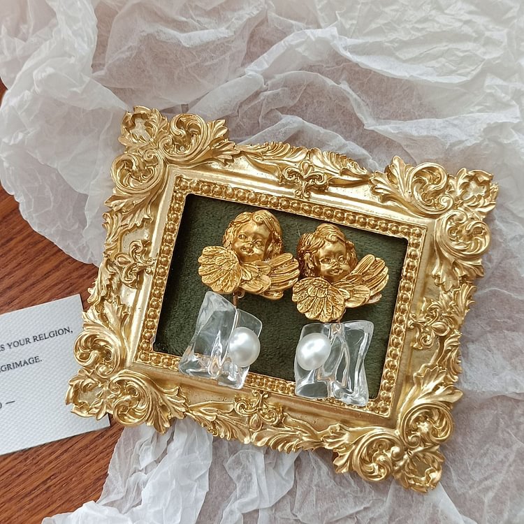 Vintage Angel Gold Baroque Pearl Stud Earrings
