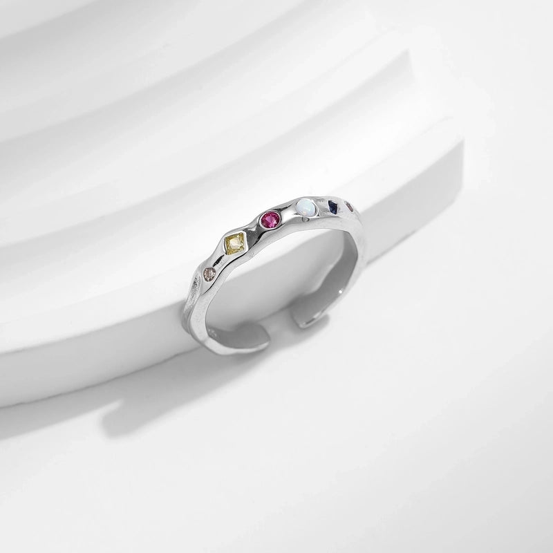 Rhodium Plated 925 Sterling Silver Zircon Geometric Open Rings