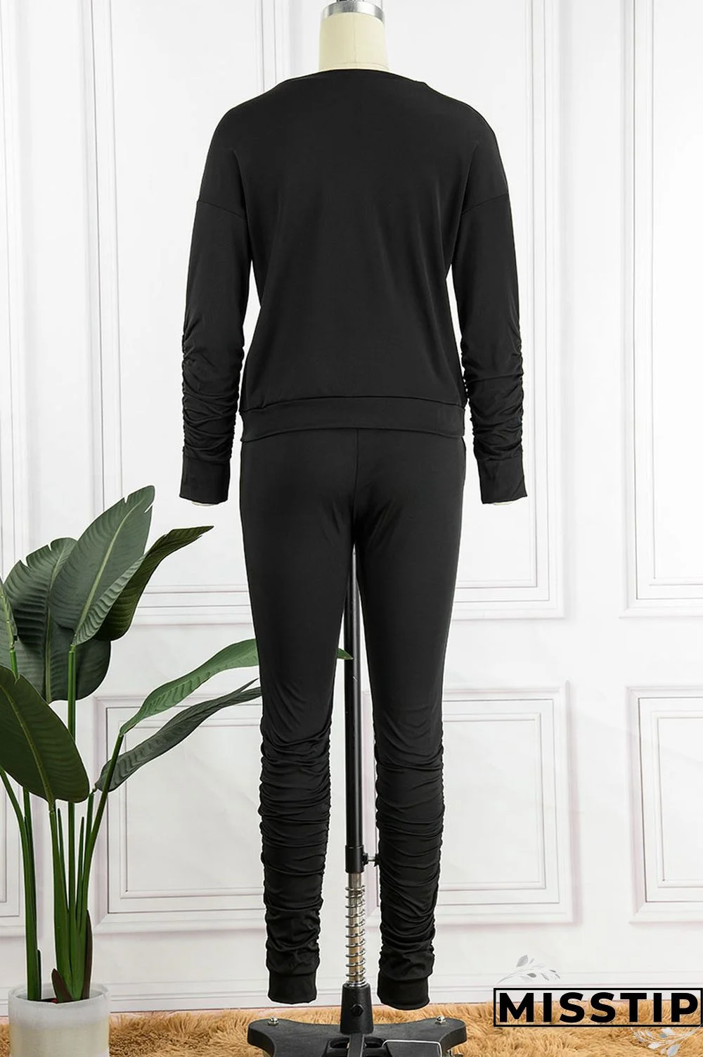 Black Casual Sportswear Solid Patchwork O Neck Long Sleeve Two Pieces