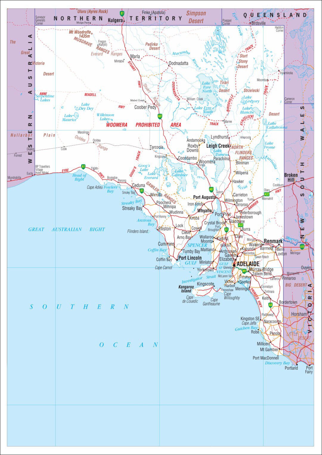 SOUTH AUSTRALIA SA STATE ROADS MAP OF AUS WALL CHART Art Picture Print Silk Poster Home Wall Decor