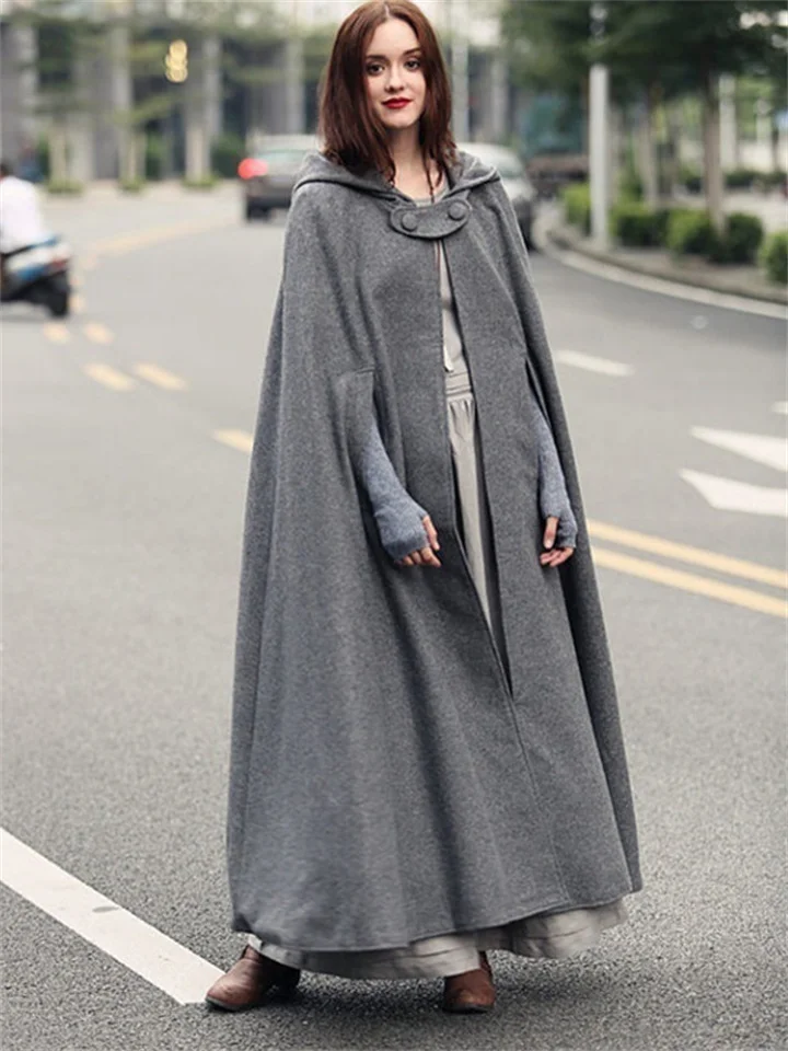 Women's Coat Cloak / Capes Long Layered Coat Green Black Blue Gray Stylish Christmas Fall Single Breasted Crewneck Loose S M L XL / Winter | 168DEAL