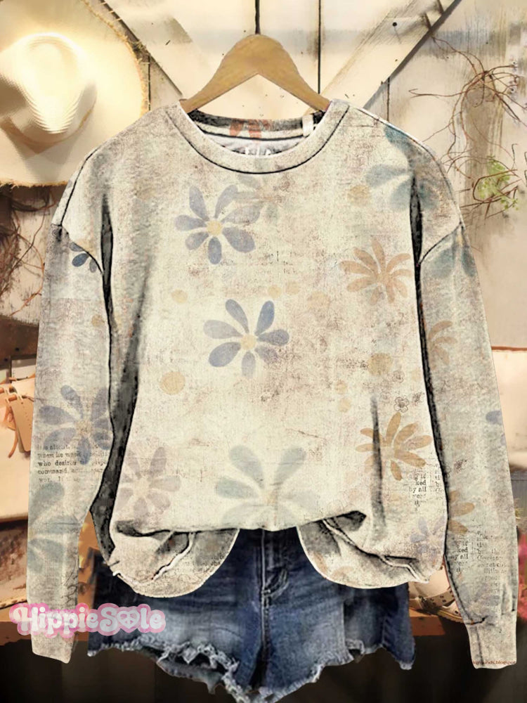 Retro Floral Pattern Casual Sweatshirt Multicolor / S