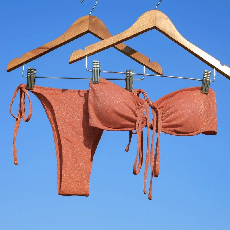 Shiny Bikinis Swimwear Women 2022 Summer Bikini Set String Swimsuit Micro Thong Two Piece Suits Halter Beachwear Sexy Bath Suits