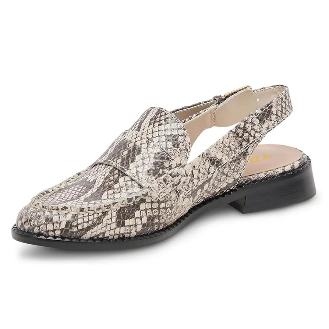 Python Print Round Toe Buckle Flat Loafers Slingback Shoes