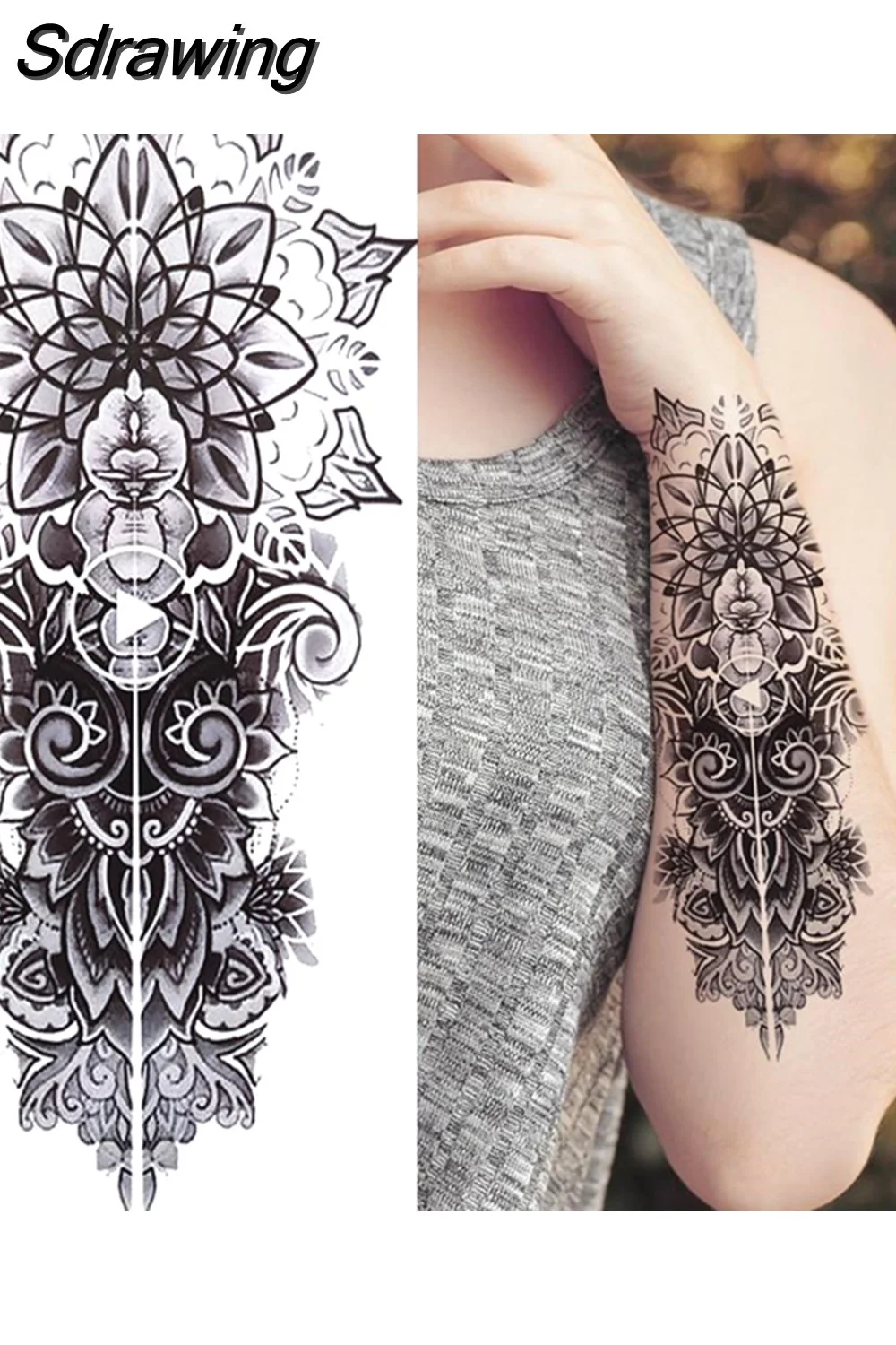 Sdrawing Tiger Temporary Tattoos For Men Women Kids Lion Skull Cross Tattoo Sticker Black Compass Skeleton Tatoos Leg Thigh 1103 715-0