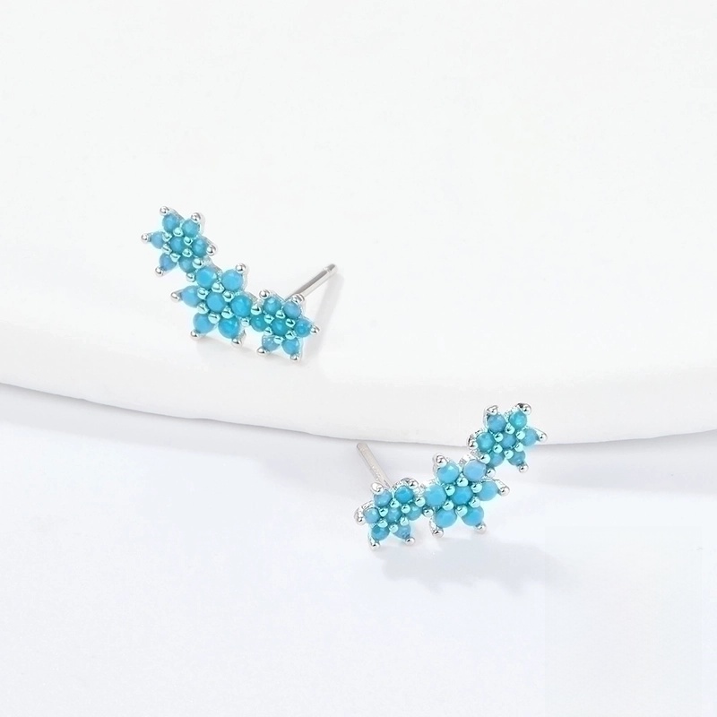 1 Pair White Gold Plated Gold Plated 925 Sterling Silver Zircon Flower Ear Studs