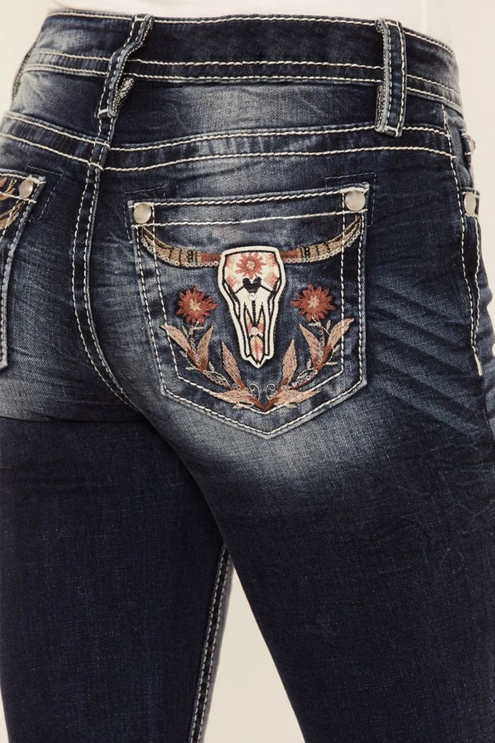 Low Waist Wash Straight Leg Jeans