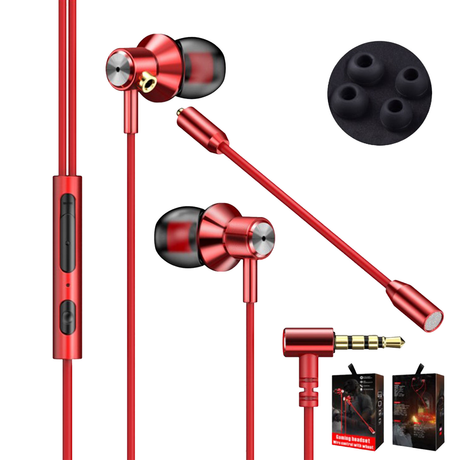 

Earbuds with Dual Mic 3.5mm Wired In-Ear Headphone Gaming Headset (Red), 501 Original