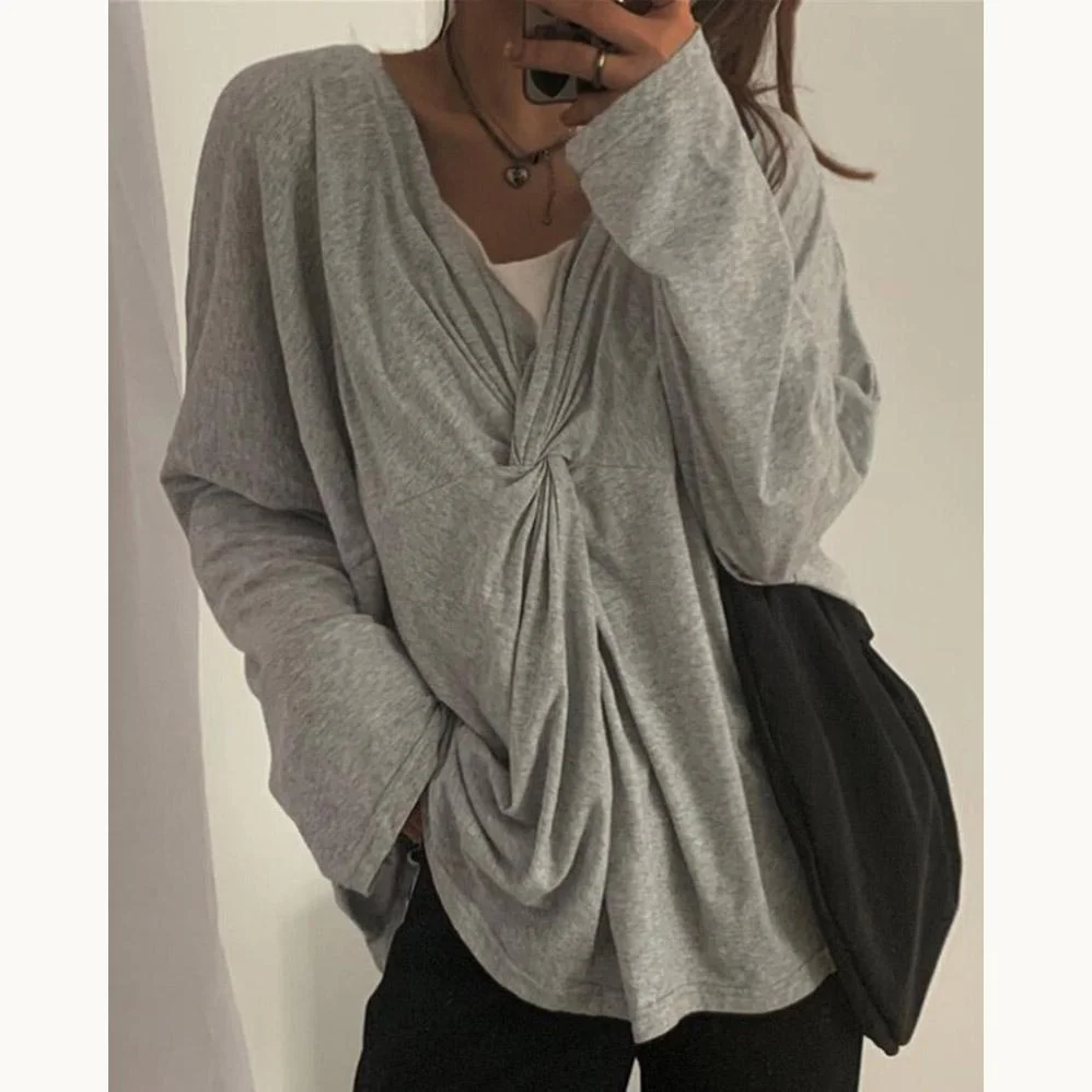 Casual Twist Together Solid Long Sleeve Top