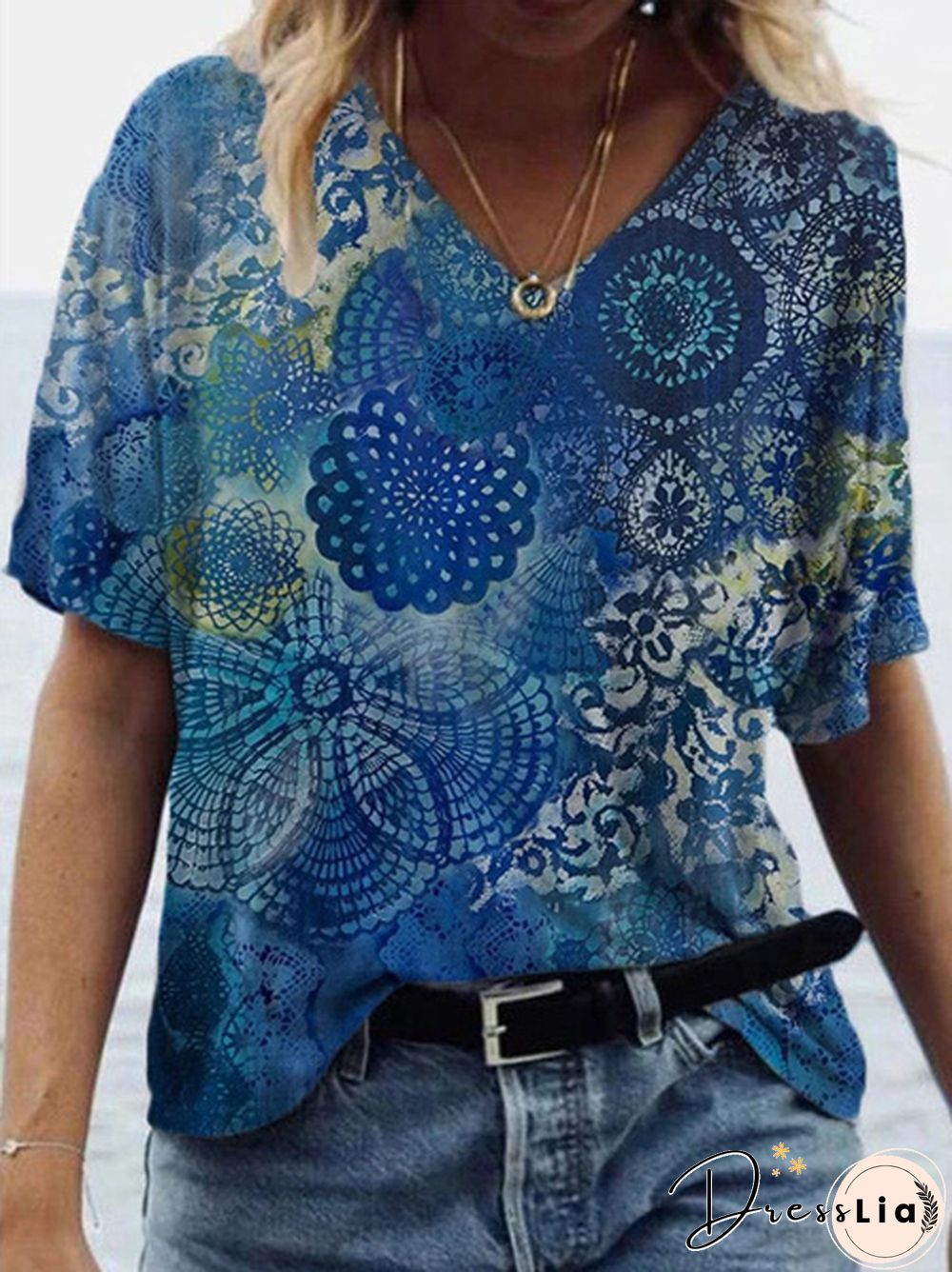 Spring And Summer Women's Printed Short Sleeve Tops Casual Shirts Plus Size Blouse Fashion V-neck Tshirt Plus Size XS-8XL
