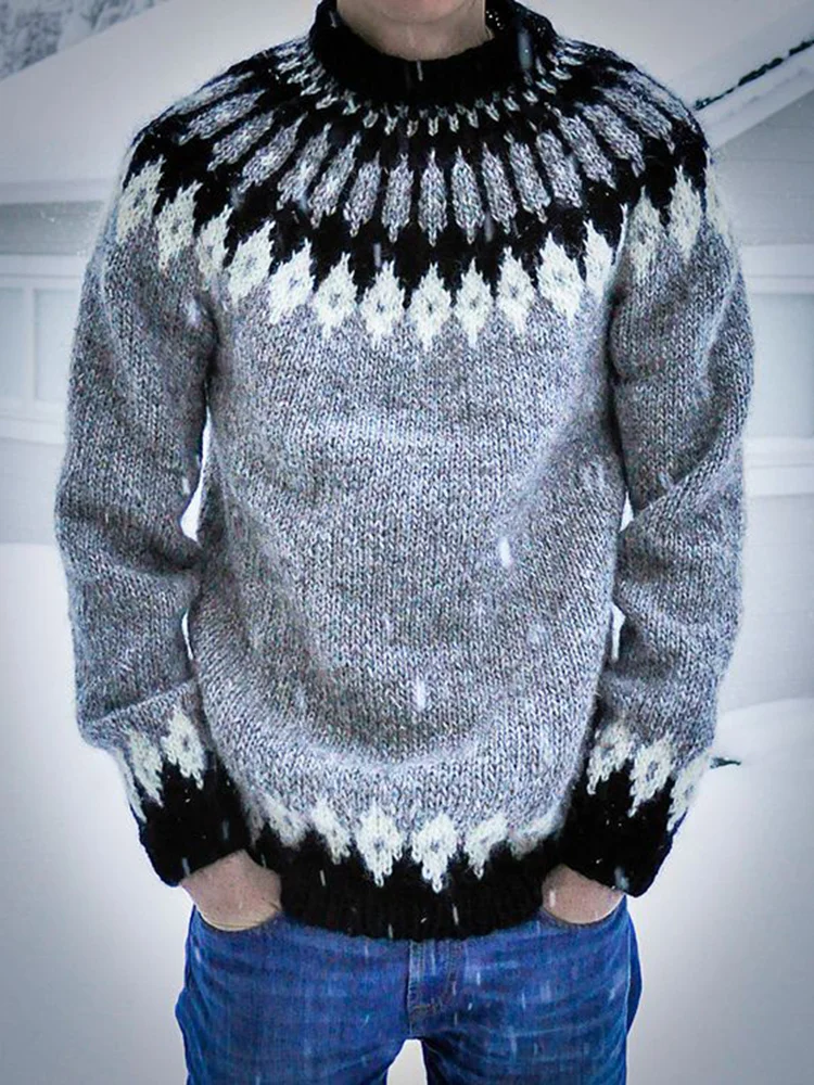 Men's Vintage Island Fairman Knit Jacquard Crew Neck Sweater