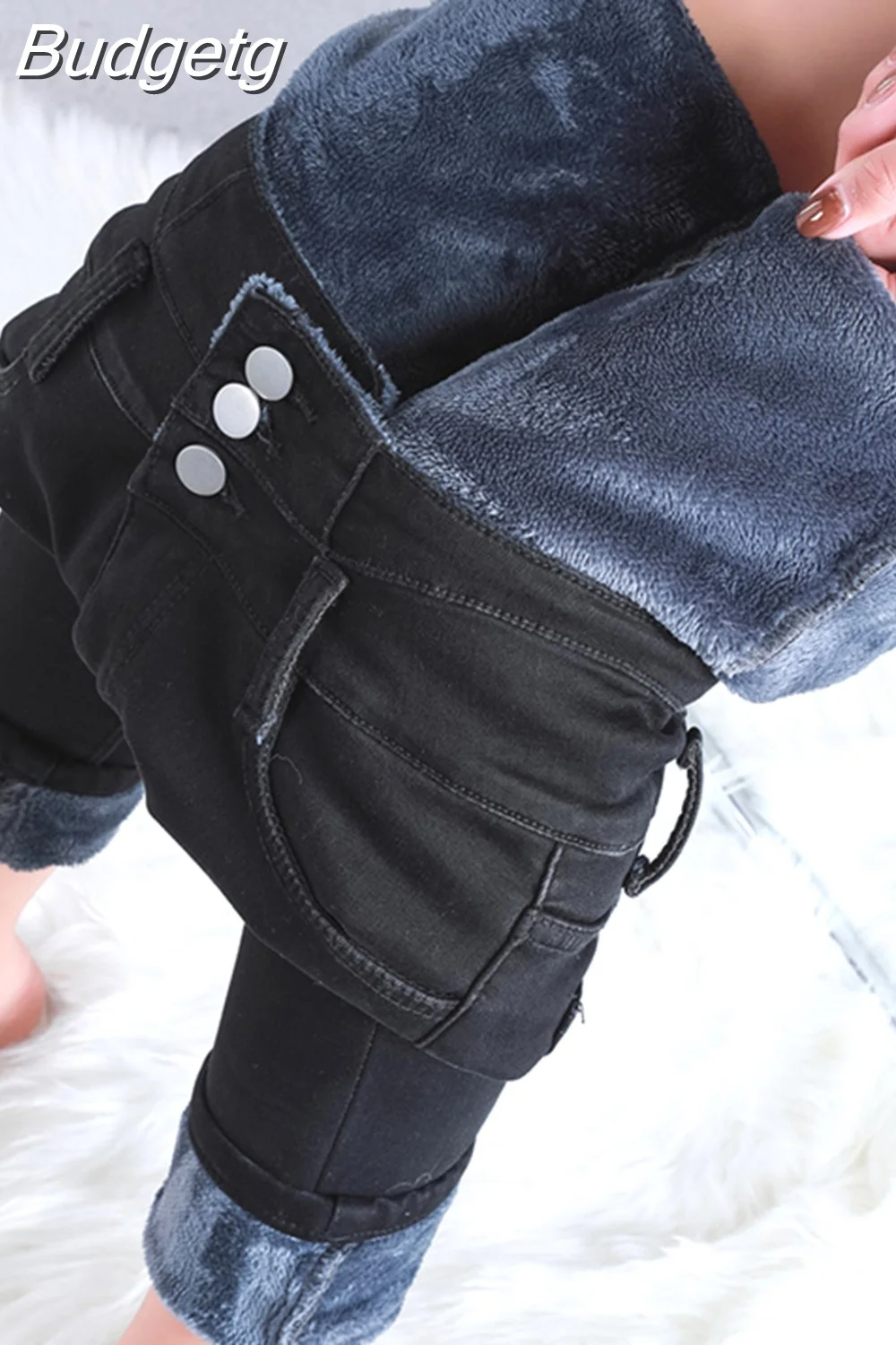 Budgetg 2023 Winter Thick Fleece Women's Jeans Skinny Elastic Fleece Warm Slim Fit Stretch Ladies Casual Denim Pencil Pants 650g