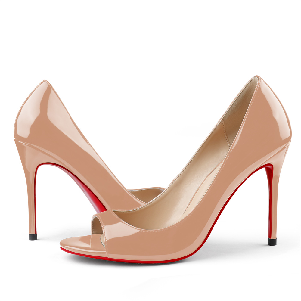 100mm Women's Open Toe Red Bottom Patent Sandals Stilettos-MERUMOTE