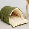 Warm Enclosed Cat Bed Corduroy Plush Cats Tent Calming Pet Nest Cave for Cats Dogs