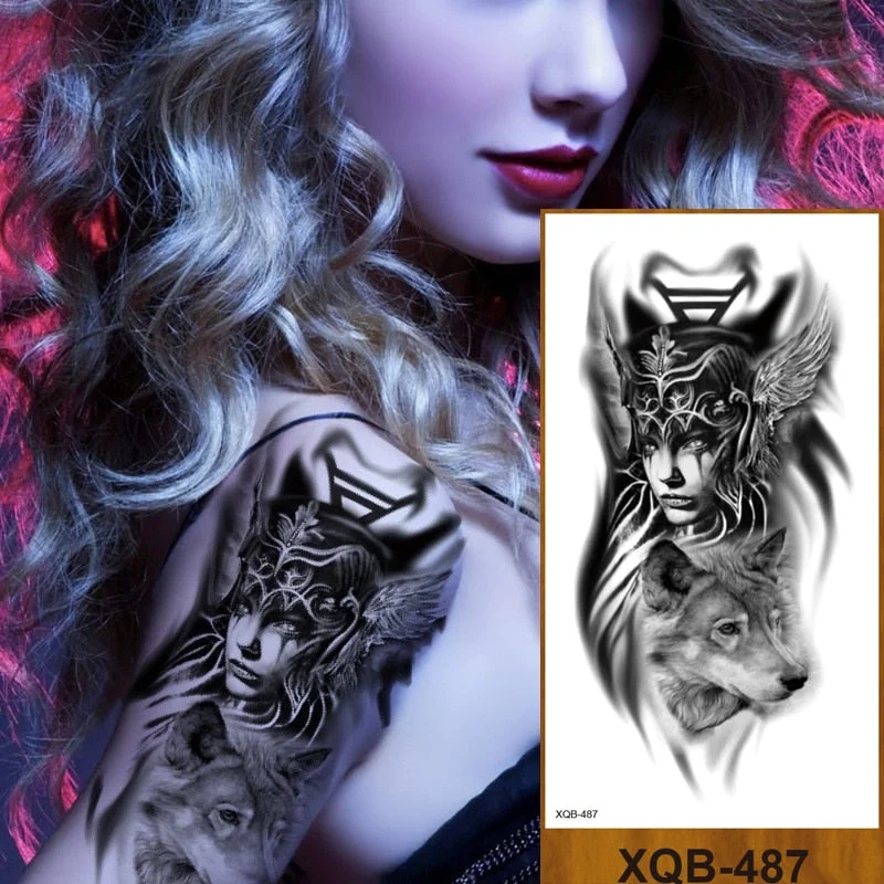 Temporary Tattoo Stickers Men Women Adult Girl Chest Flower Arm Leg Fake Tatoo Semi Permanent Tiger Wolf Beauty & Beast Body Art