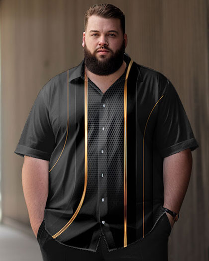 Men's Plus Size Gradient Geometric Stripe Short Sleeve Walking Suit