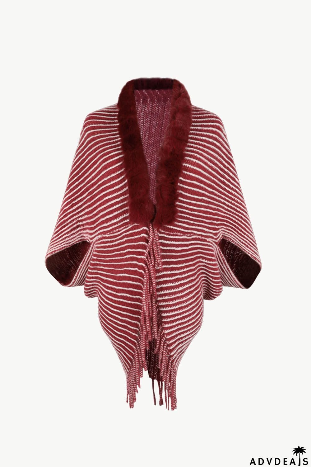 Striped Open Front Fringe Poncho