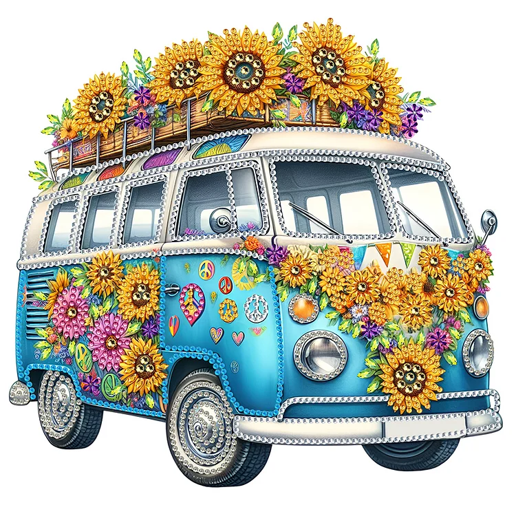 Sunflower Bus 30*30cm (Canvas) Special Shaped Drill Diamond Painting gbfke