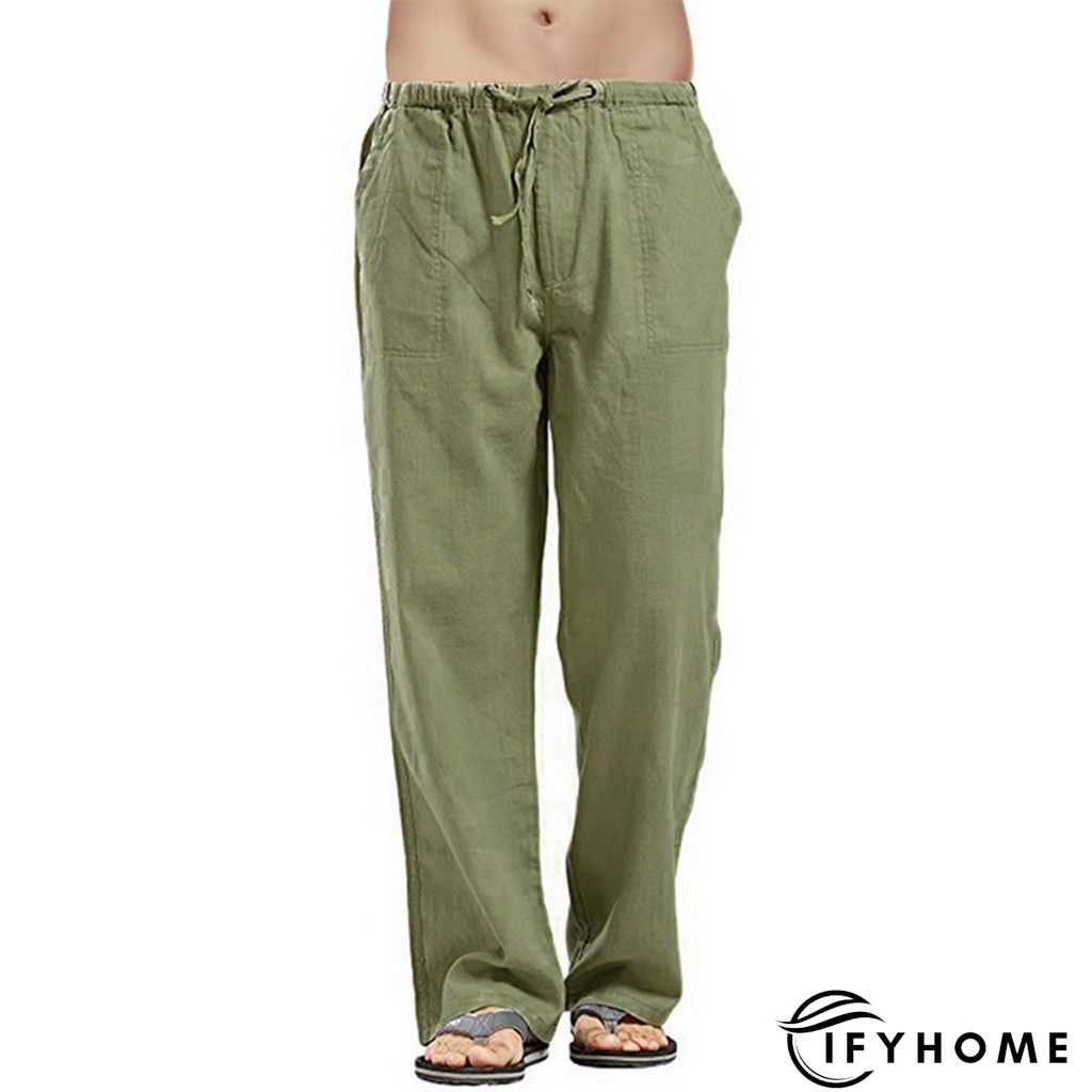 Men's Linen Pants Trousers Summer Pants Beach Pants Drawstring Elastic Waist Plain Breathable Soft Casual Daily Holiday Linen / Cotton Blend Fashion Streetwear Black White Micro-elastic | IFYHOME