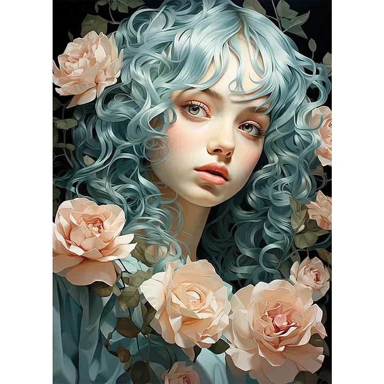 Wavy Hair Girl 40*55CM(Canvas) Full Round Drill Diamond Painting gbfke