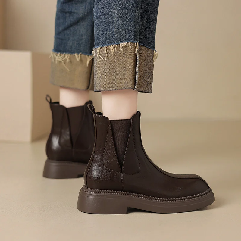 Breakj Breakj Plus Size Boots Round Head Thick Heel Short Boots Women's New Chelsea Boots Simple Medium Heel Boots