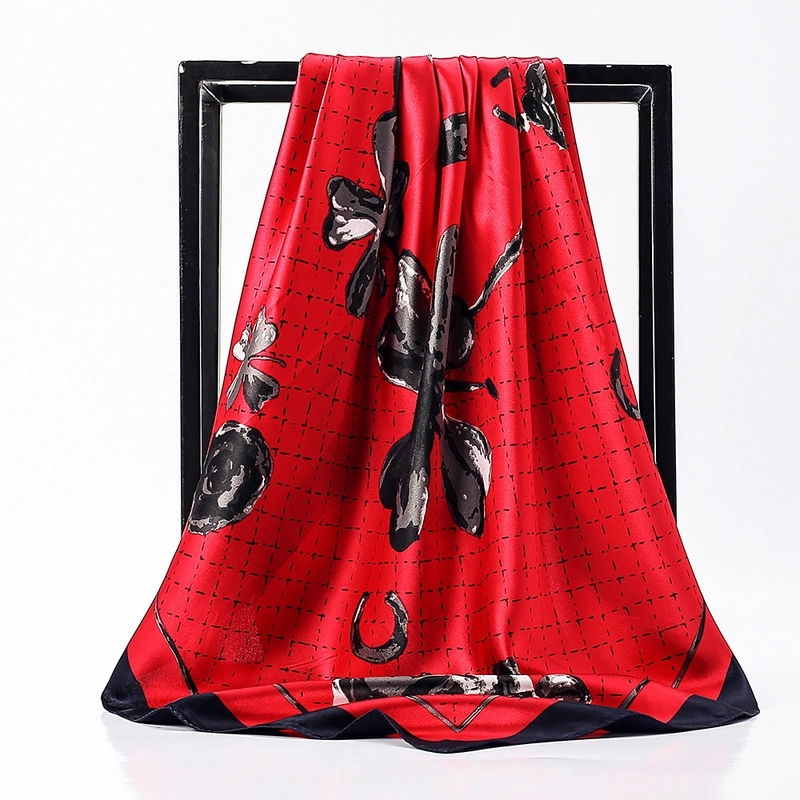 Women's Elegant Retro Rose Flower Polyester Printing Silk Scarf