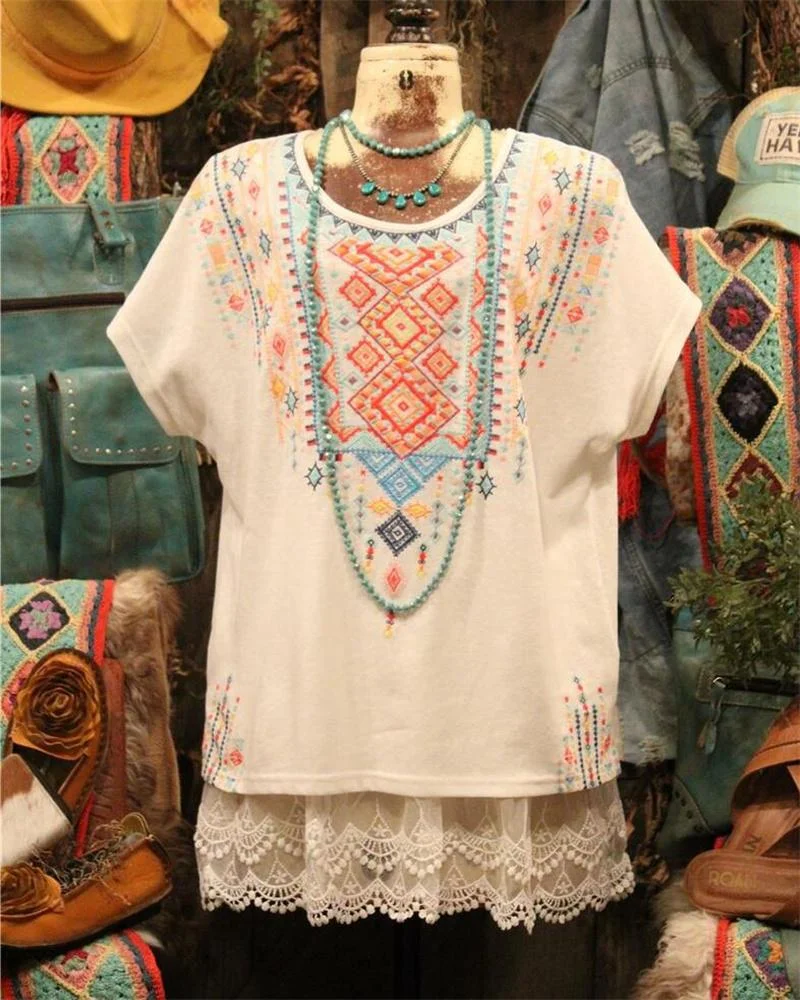 Women's Crew Neck Floral Printing Short Sleeve T-shirt