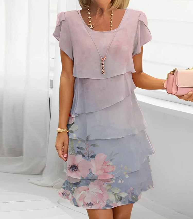Women's Women's Elegant Floral Ombre Graphic Print Layered Dress 