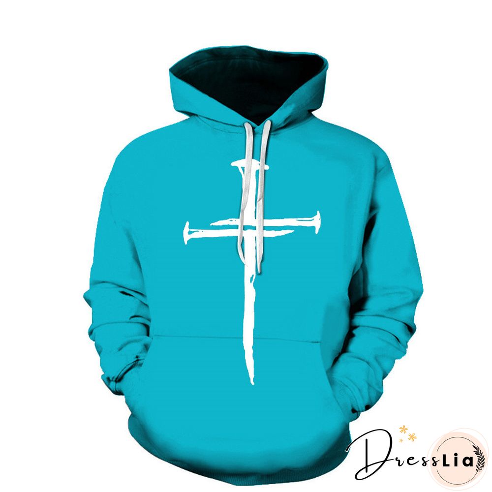 Men's Cross Printed Sports Drawstring Hoodies