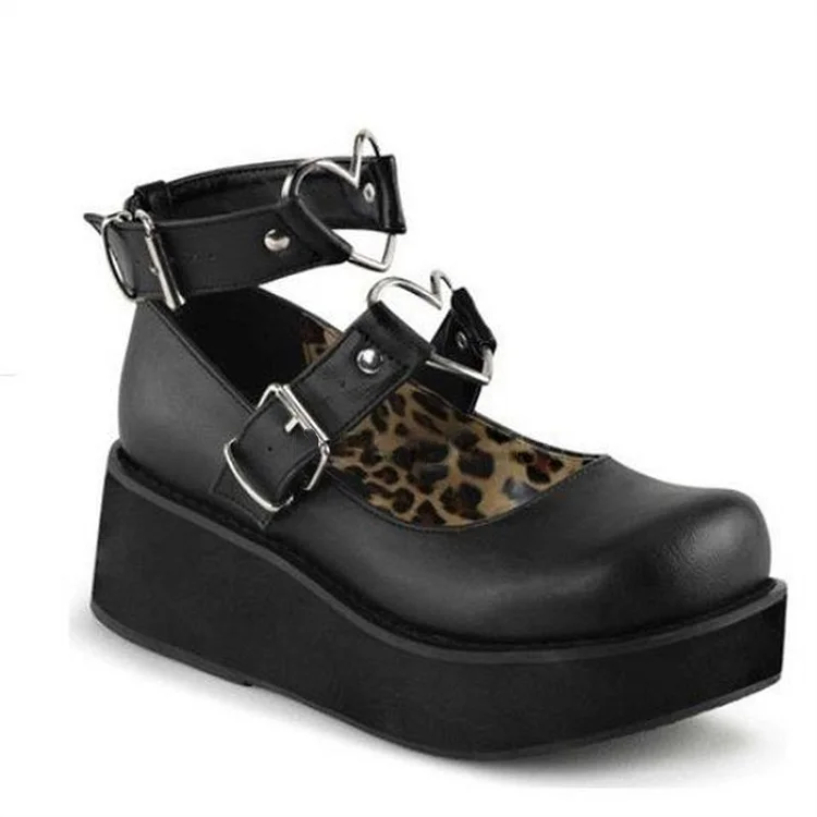 Round Toe Buckle Strap Pumps