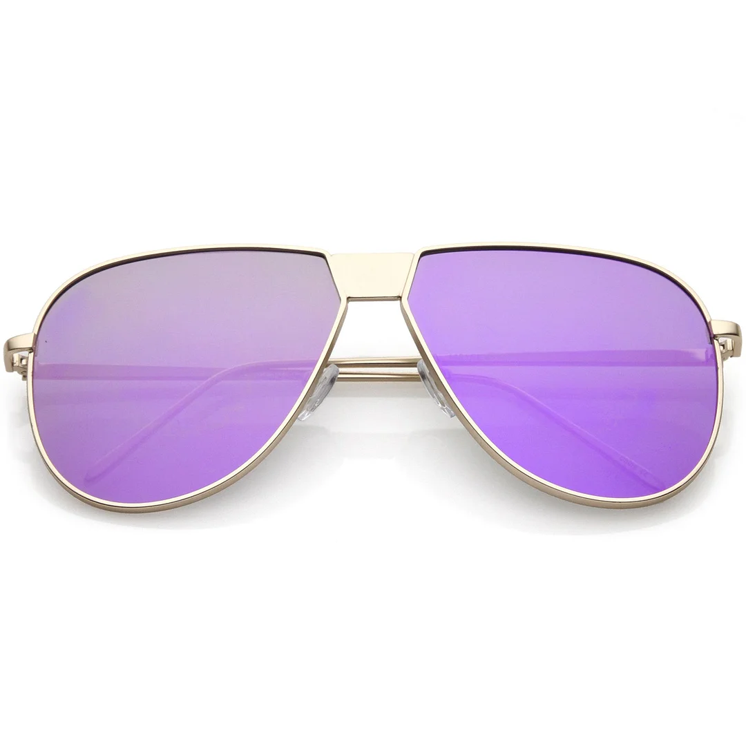 Oversize Metal Aviator glasses With Color Mirror Flat Lens 61mm