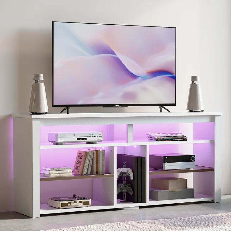 Bestier LED Tall TV Stand for TVs up to 65", Gaming Entertainment Center with Adjustable Storage Shelf for Bedroom,